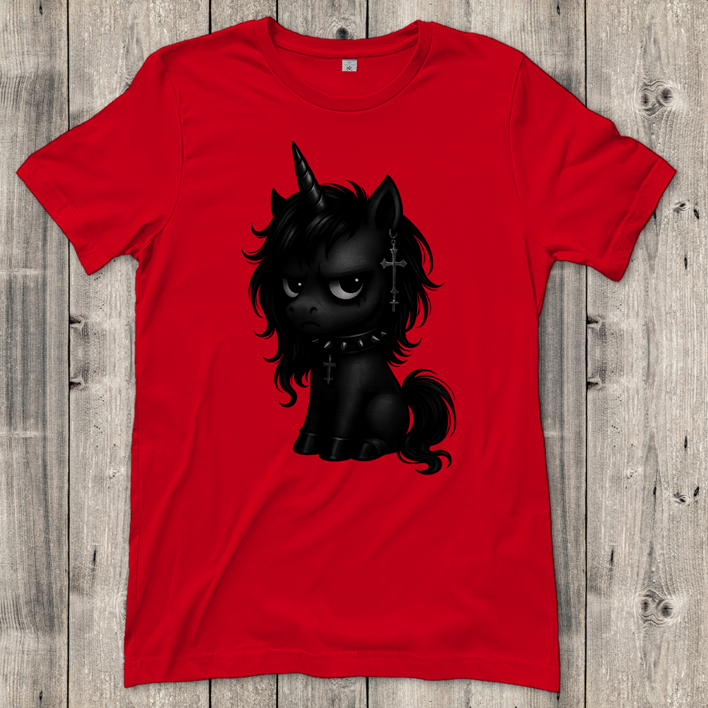Damen T-Shirt Einhorn schwarz mit Stachelhalsband