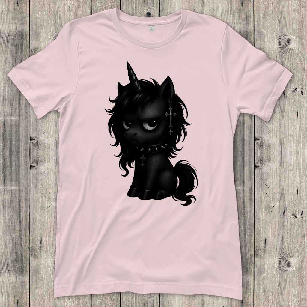 Damen T-Shirt Einhorn schwarz mit Stachelhalsband