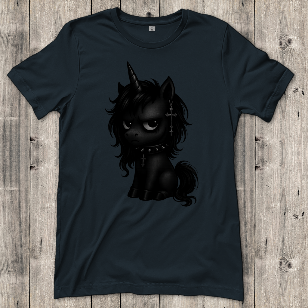 Damen T-Shirt Einhorn schwarz mit Stachelhalsband