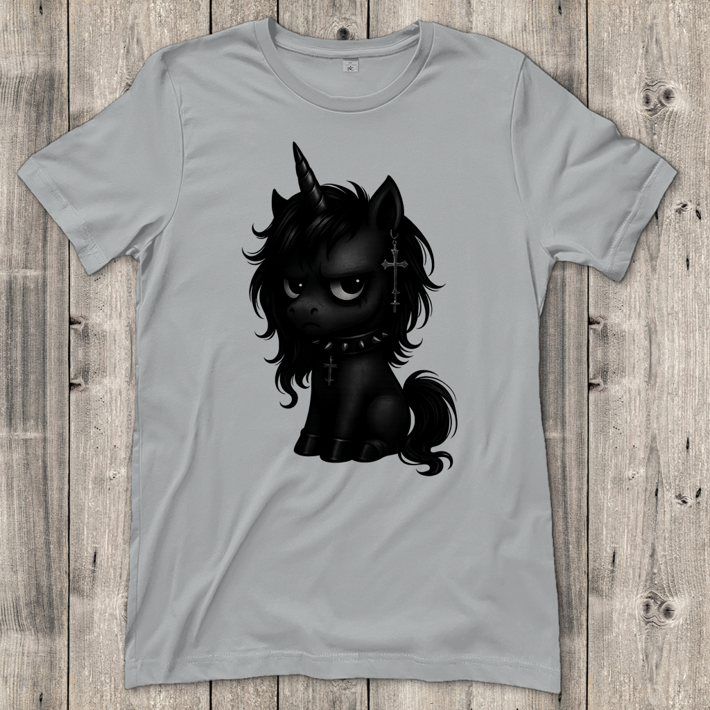 Damen T-Shirt Einhorn schwarz mit Stachelhalsband
