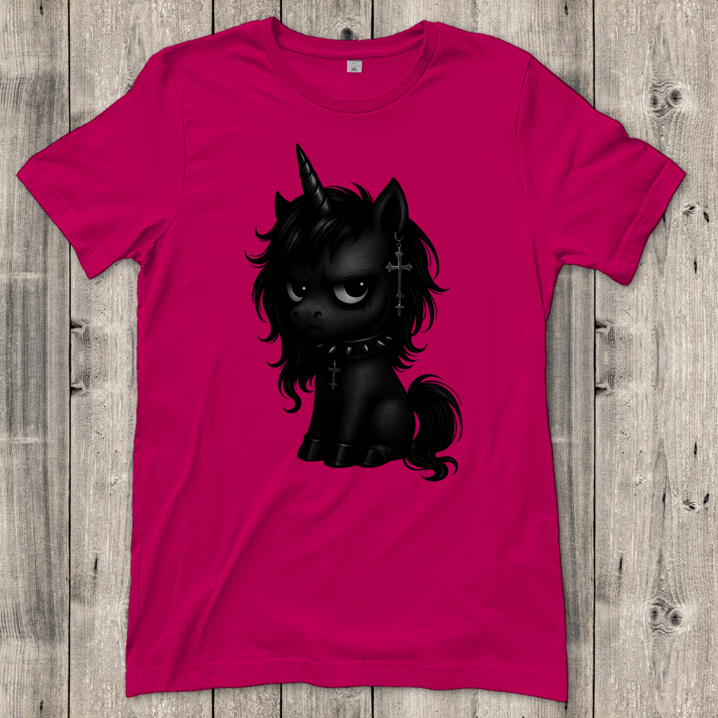 Damen T-Shirt Einhorn schwarz mit Stachelhalsband