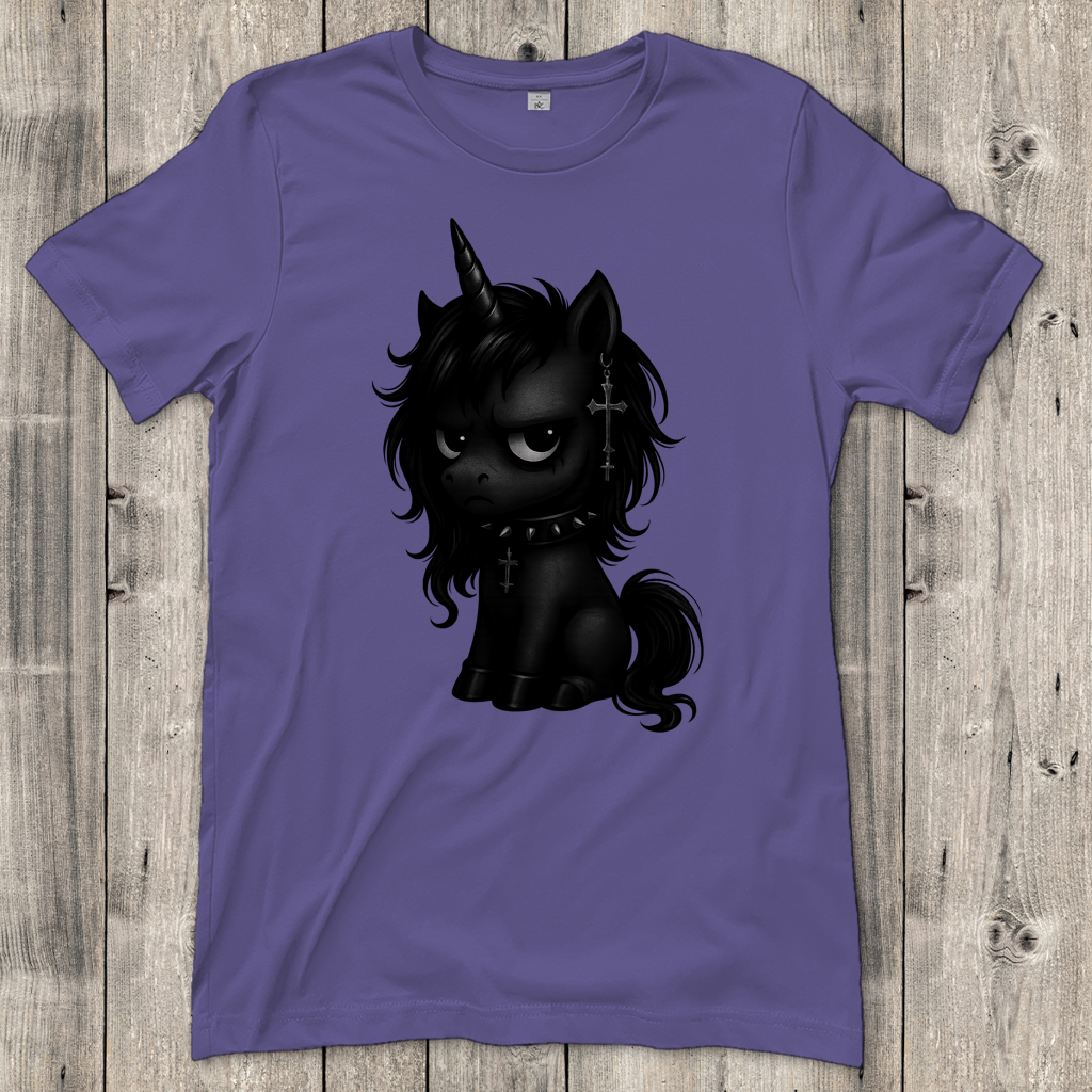 Damen T-Shirt Einhorn schwarz mit Stachelhalsband