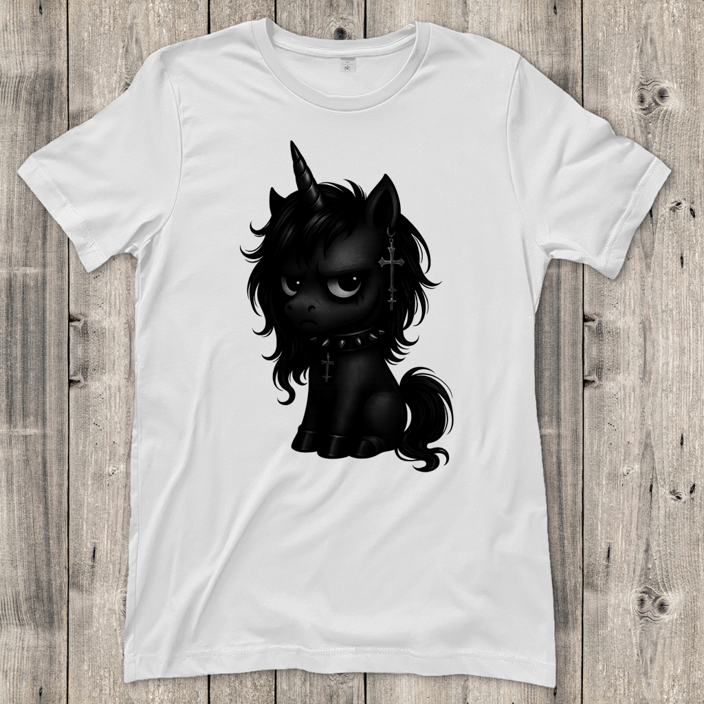 Damen T-Shirt Einhorn schwarz mit Stachelhalsband