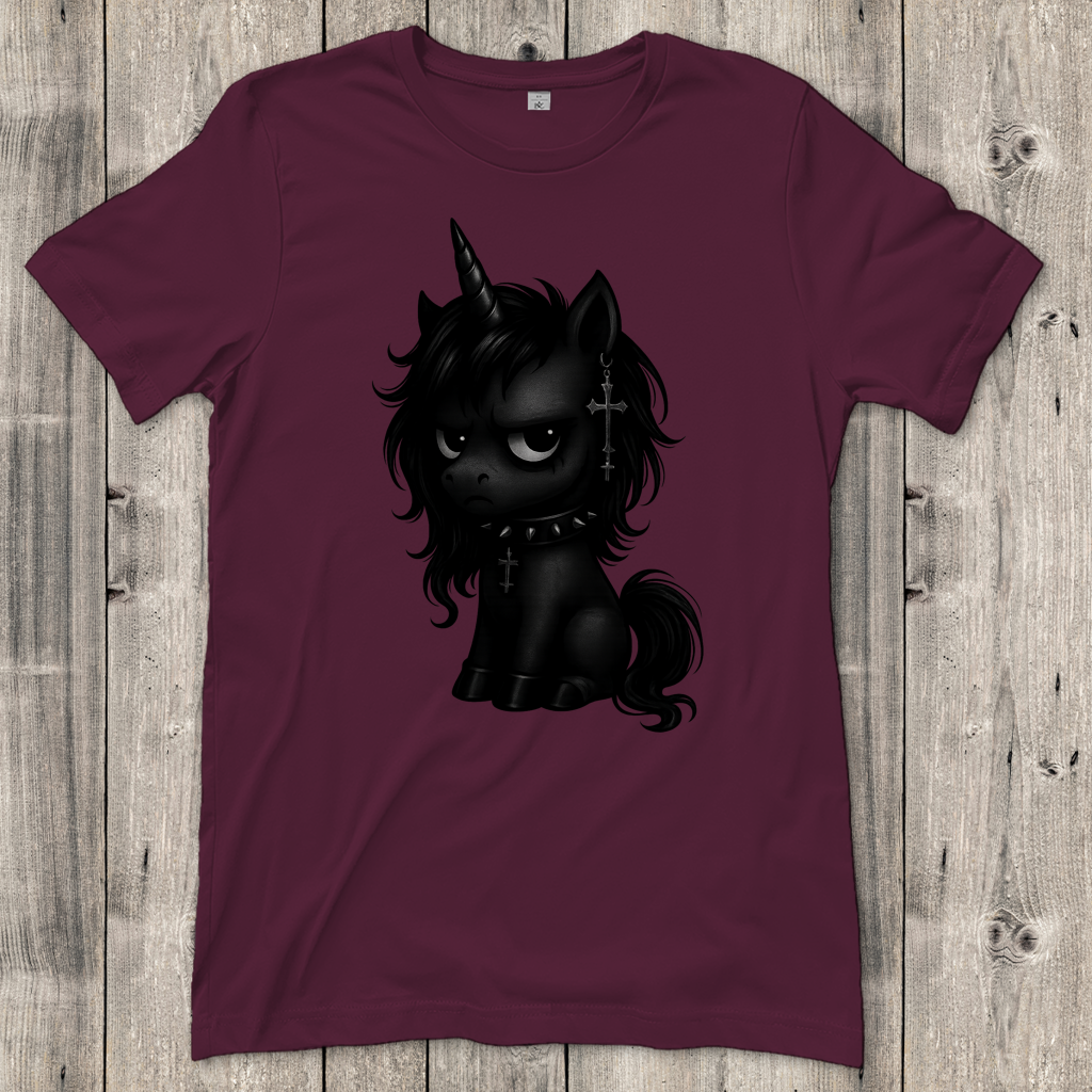 Damen T-Shirt Einhorn schwarz mit Stachelhalsband