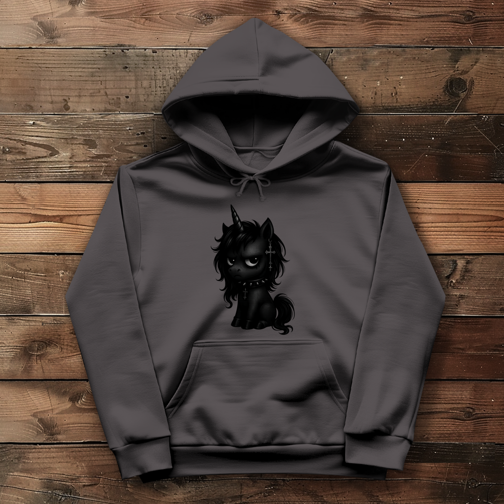 Damen Hoodie Einhorn schwarz mit Stachelhalsband