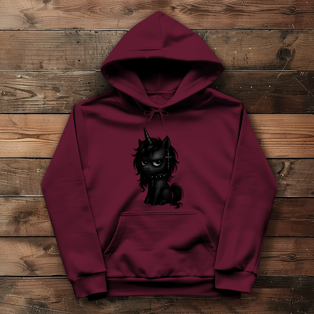 Damen Hoodie Einhorn schwarz mit Stachelhalsband