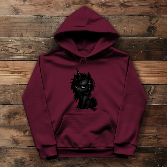 Damen Hoodie Einhorn schwarz mit Stachelhalsband