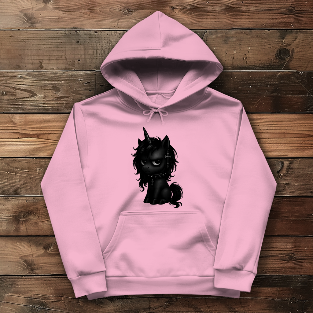 Damen Hoodie Einhorn schwarz mit Stachelhalsband