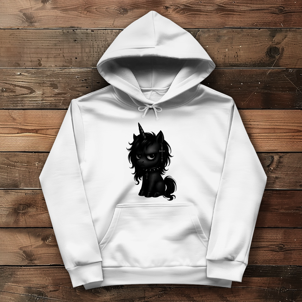 Damen Hoodie Einhorn schwarz mit Stachelhalsband