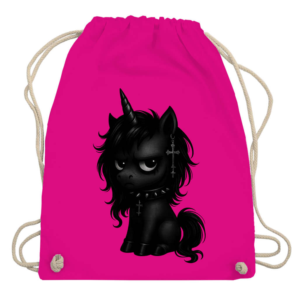 Turnbeutel Einhorn schwarz mit Stachelhalsband