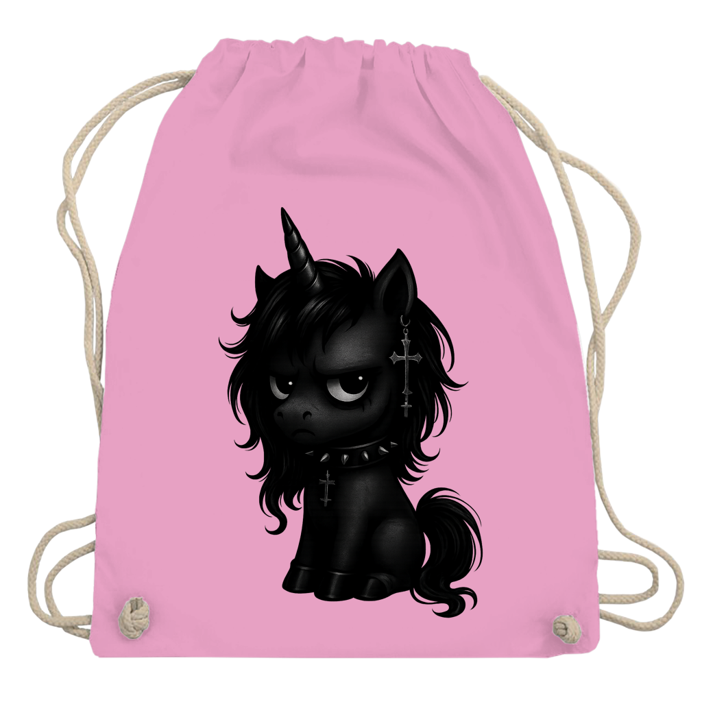 Turnbeutel Einhorn schwarz mit Stachelhalsband