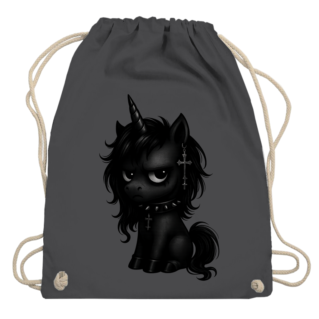 Turnbeutel Einhorn schwarz mit Stachelhalsband