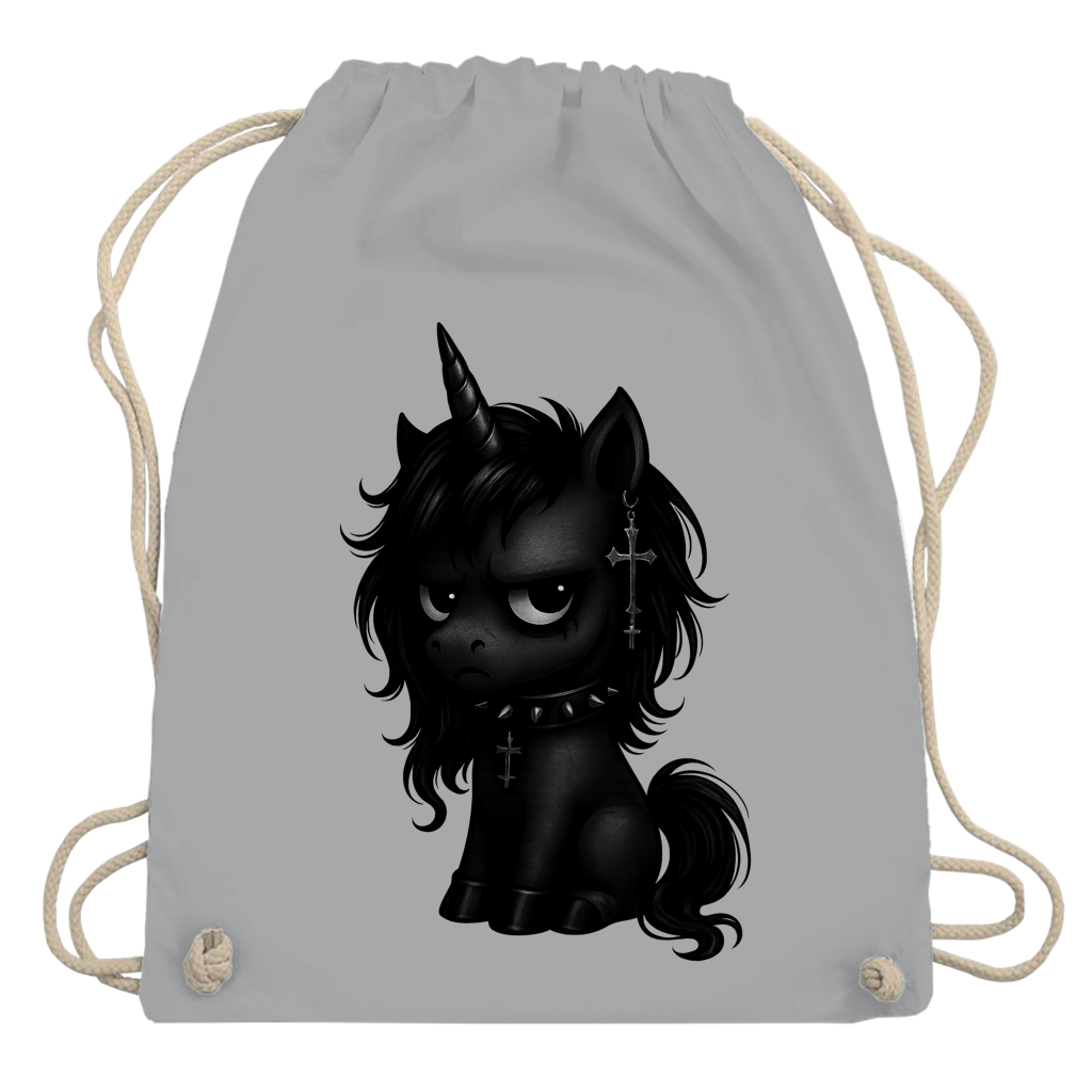 Turnbeutel Einhorn schwarz mit Stachelhalsband