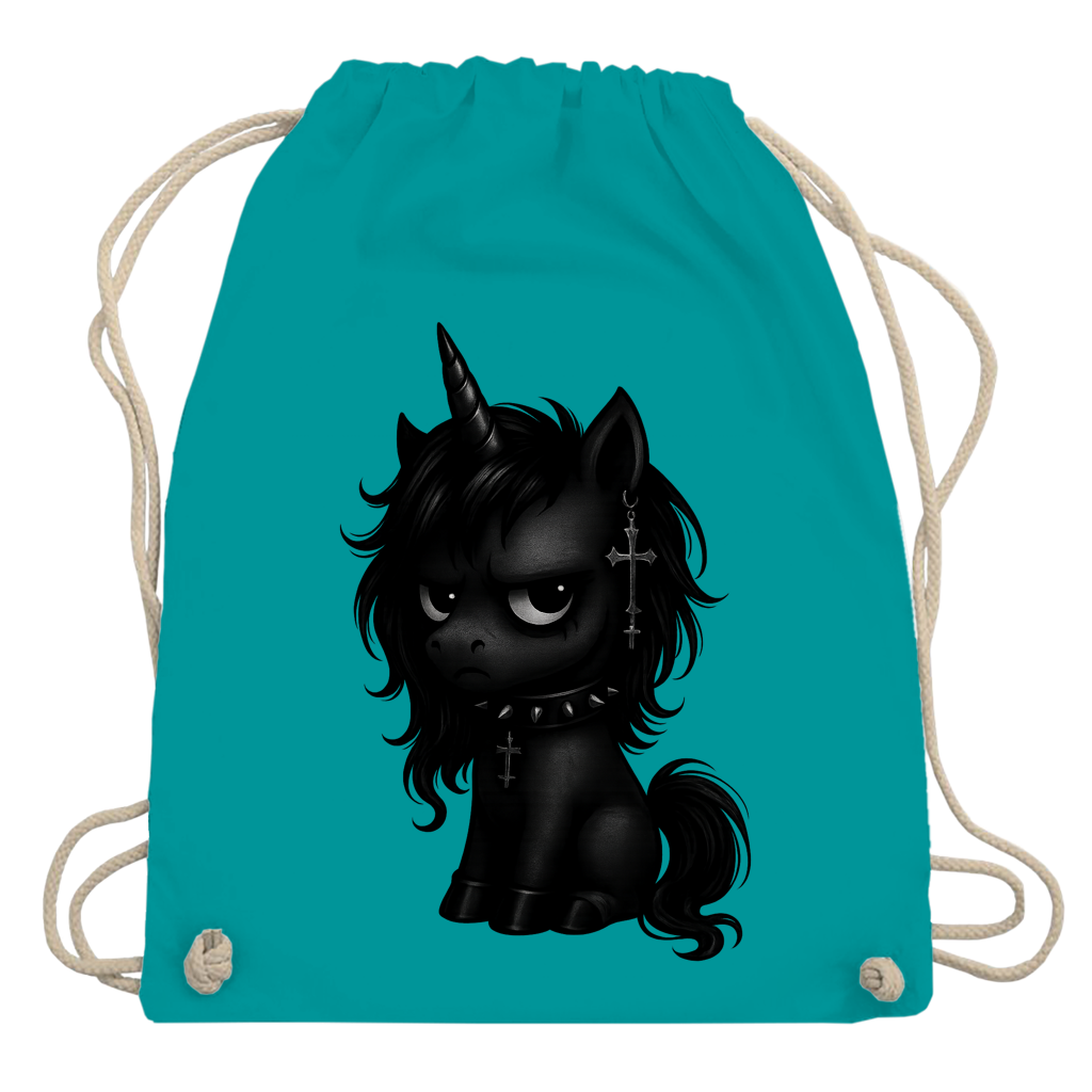 Turnbeutel Einhorn schwarz mit Stachelhalsband