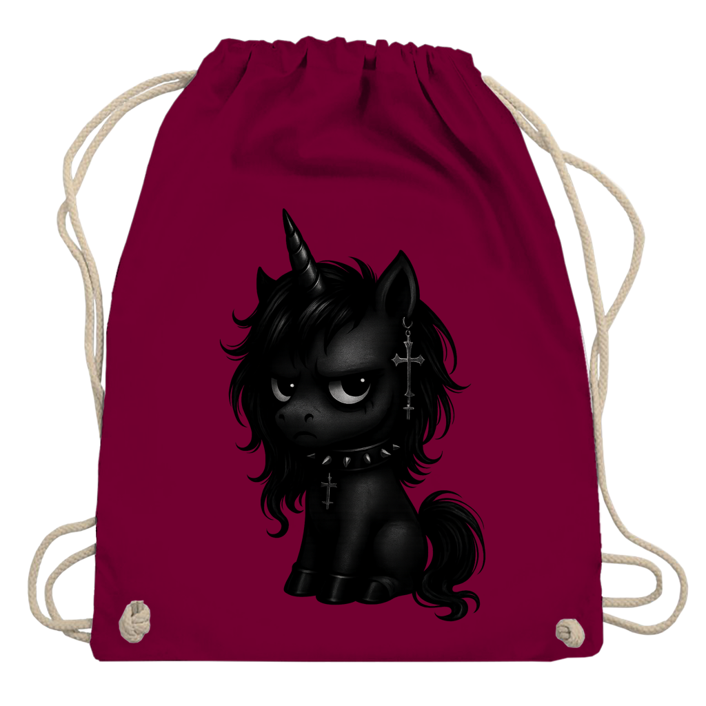 Turnbeutel Einhorn schwarz mit Stachelhalsband