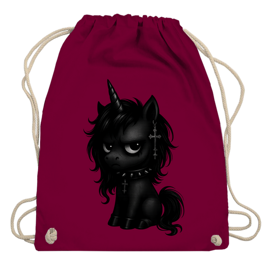 Turnbeutel Einhorn schwarz mit Stachelhalsband