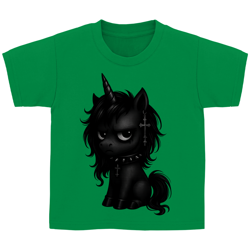 Kinder Basic T-Shirt Einhorn schwarz mit Stachelhalsband