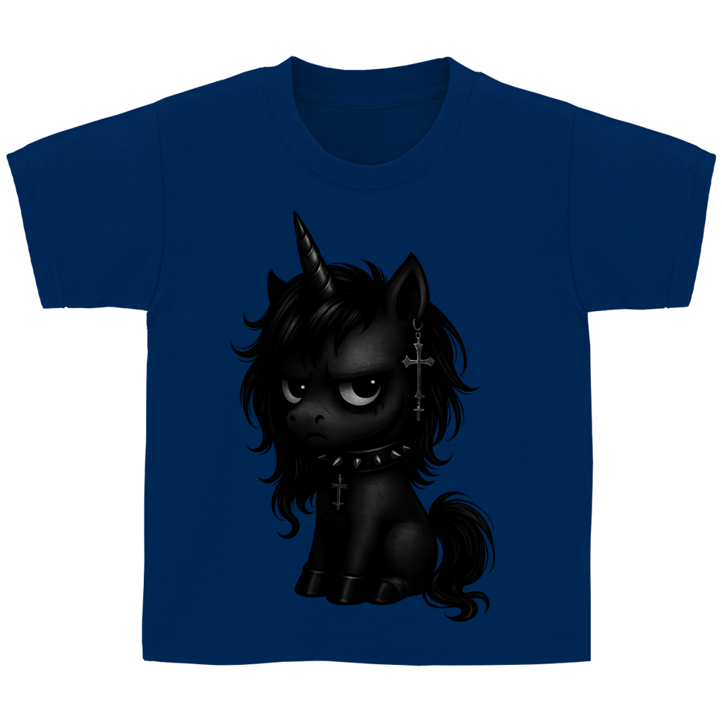 Kinder Basic T-Shirt Einhorn schwarz mit Stachelhalsband