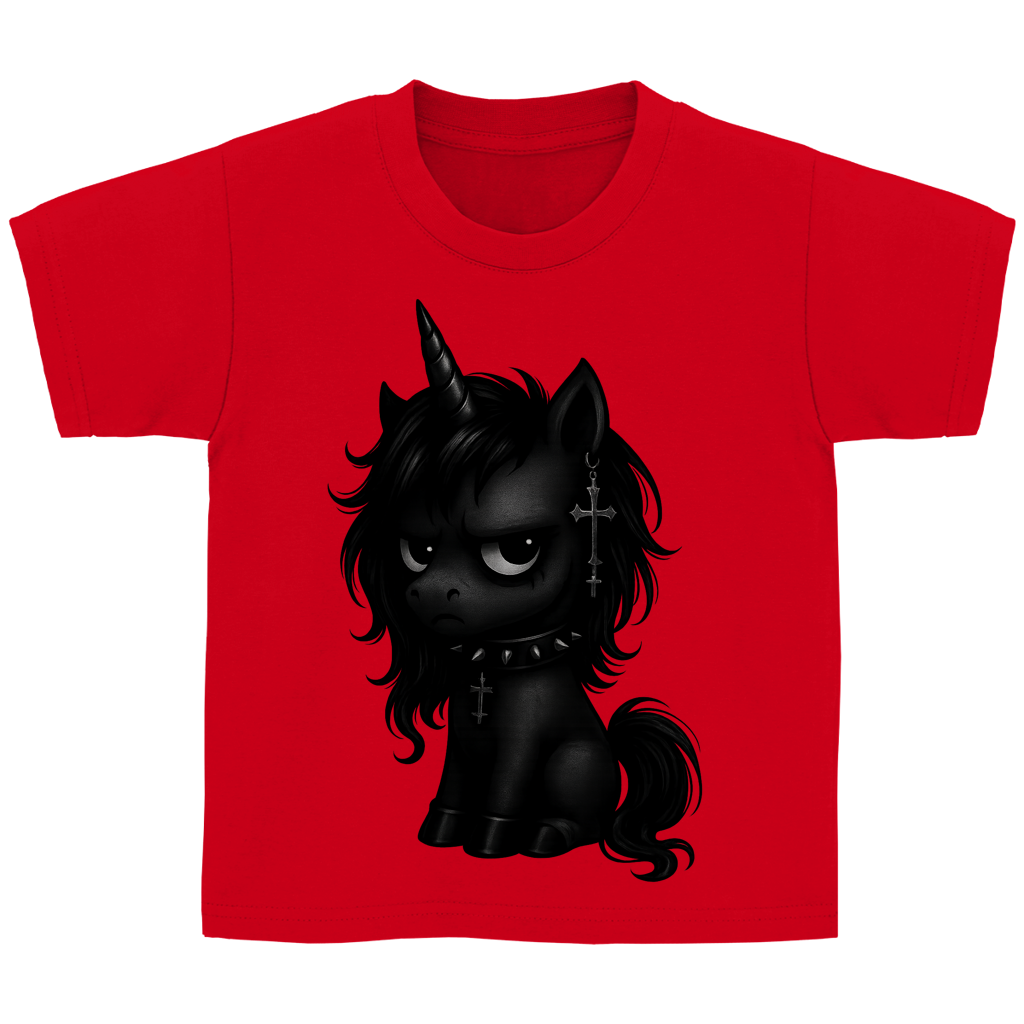 Kinder Basic T-Shirt Einhorn schwarz mit Stachelhalsband