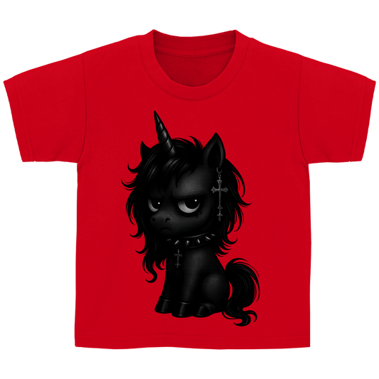 Kinder Basic T-Shirt Einhorn schwarz mit Stachelhalsband