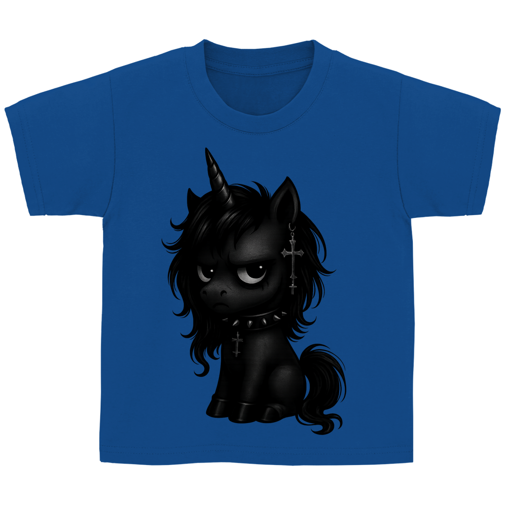 Kinder Basic T-Shirt Einhorn schwarz mit Stachelhalsband