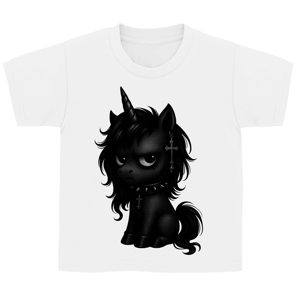 Kinder Basic T-Shirt Einhorn schwarz mit Stachelhalsband