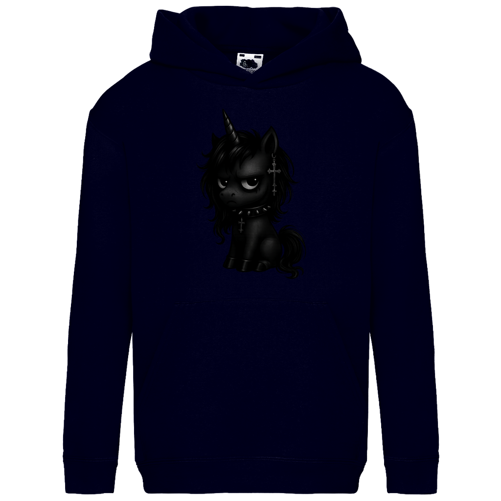 Kids Basic Hoodie Einhorn schwarz mit Stachelhalsband