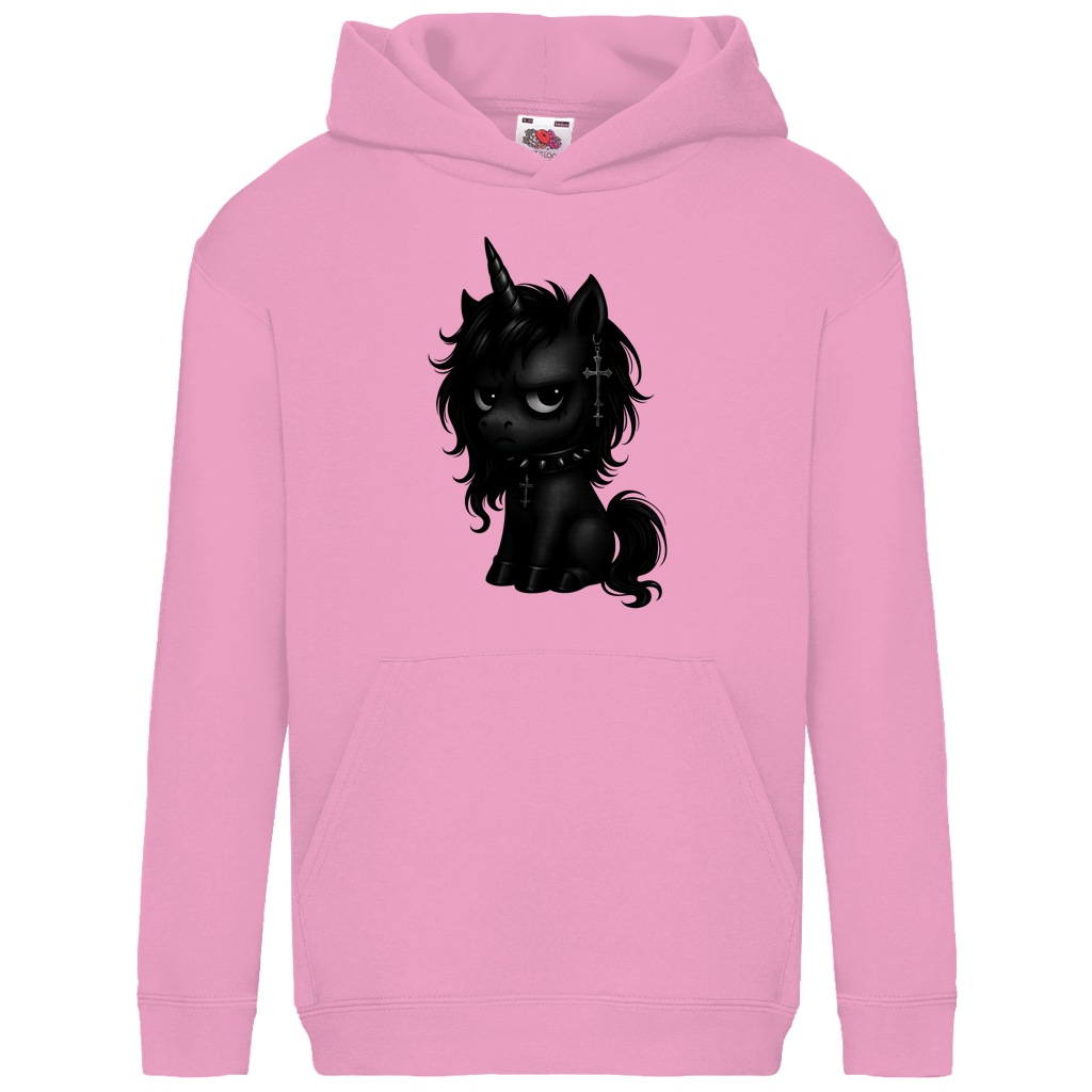Kids Basic Hoodie Einhorn schwarz mit Stachelhalsband