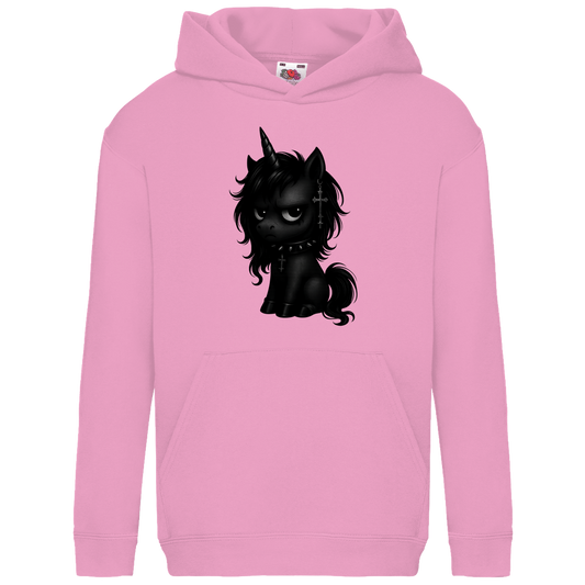 Kids Basic Hoodie Einhorn schwarz mit Stachelhalsband