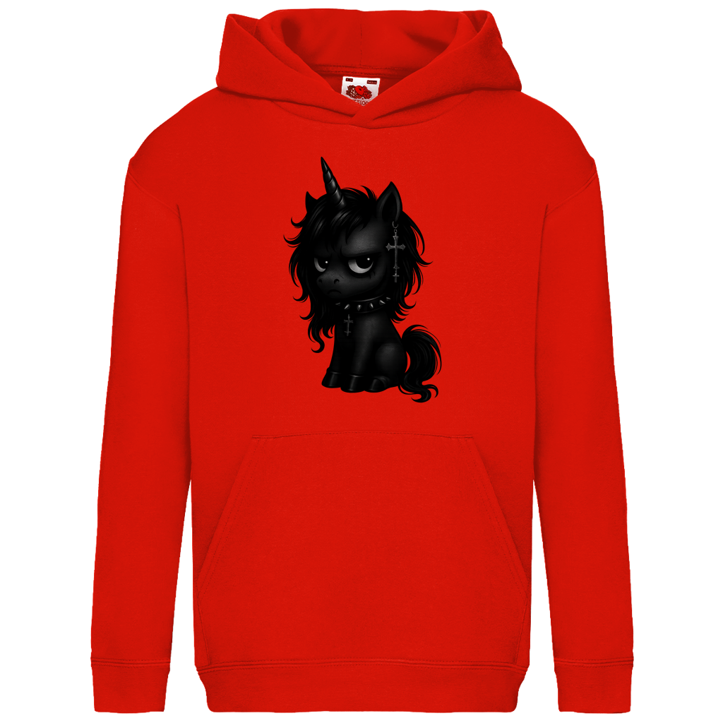 Kids Basic Hoodie Einhorn schwarz mit Stachelhalsband