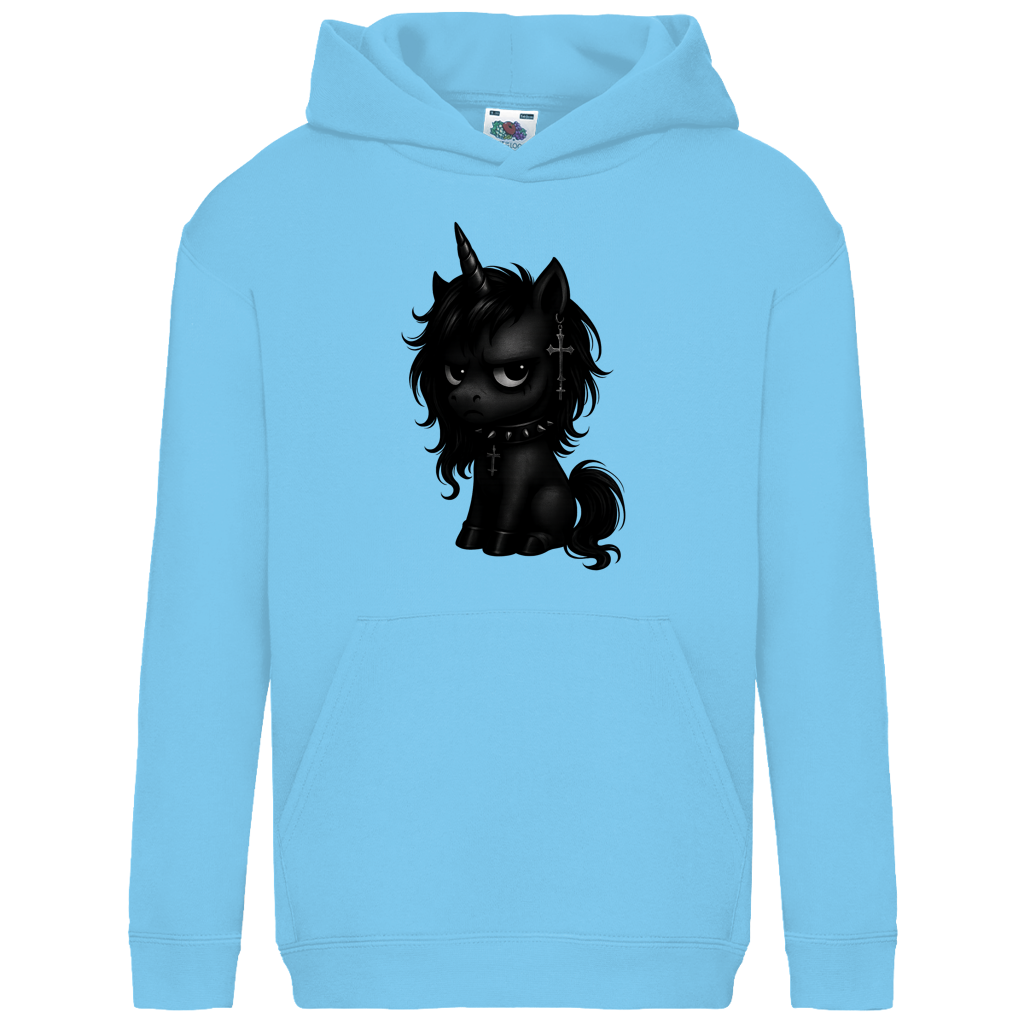 Kids Basic Hoodie Einhorn schwarz mit Stachelhalsband