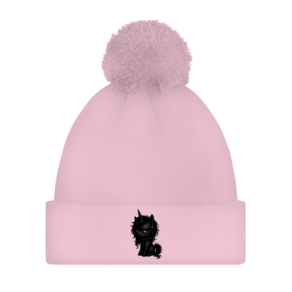 Bommelmütze Einhorn schwarz mit Stachelhalsband