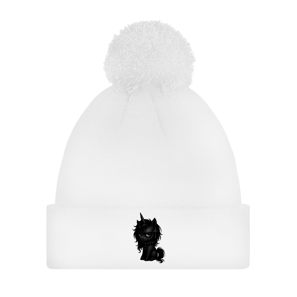 Bommelmütze Einhorn schwarz mit Stachelhalsband