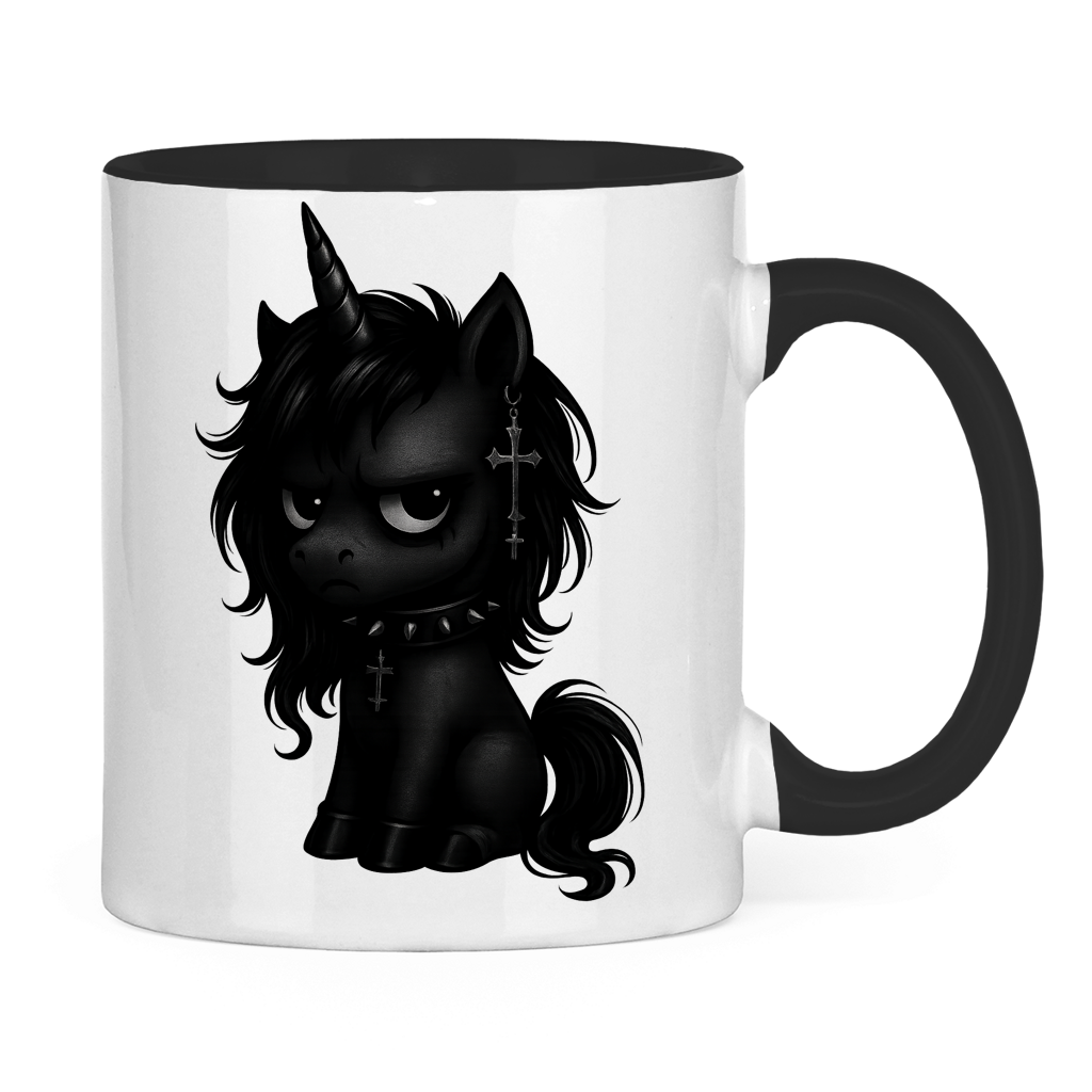 Tasse zweifarbig Einhorn schwarz mit Stachelhalsband