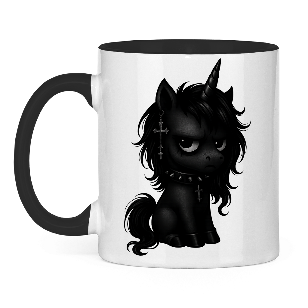 Tasse zweifarbig Einhorn schwarz mit Stachelhalsband