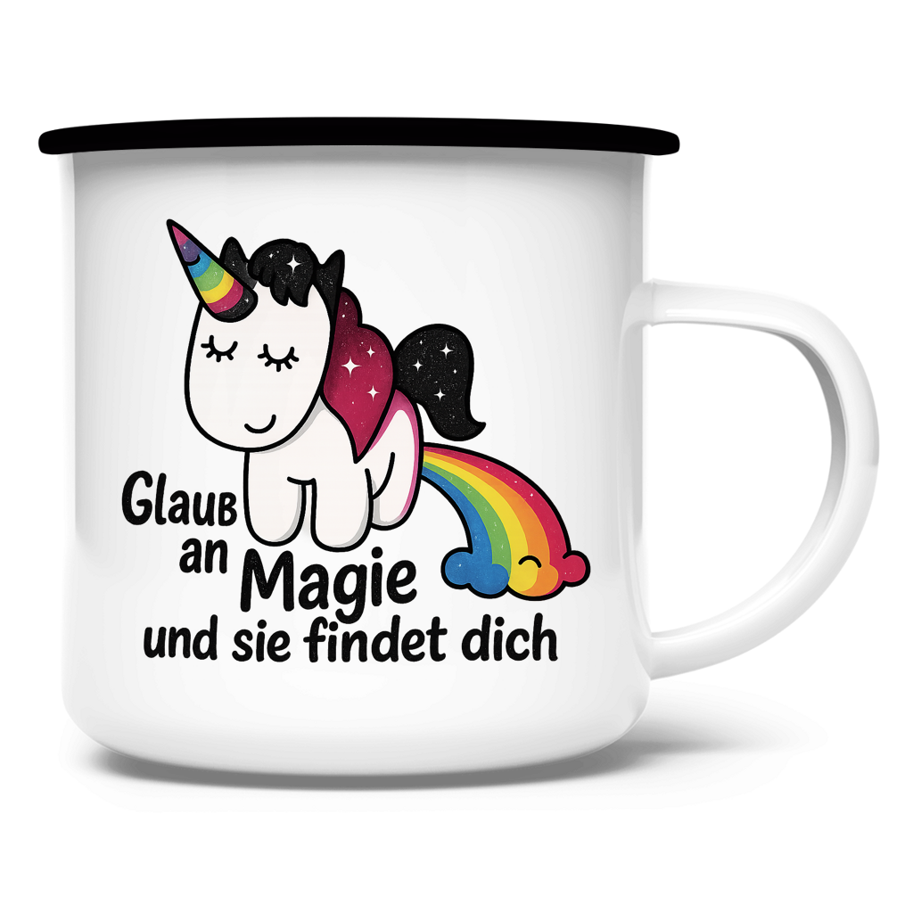 Emaille Tasse Einhorn Magie findet dich