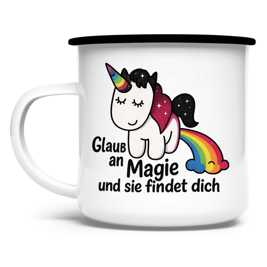 Emaille Tasse Einhorn Magie findet dich