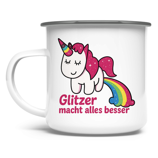Emaille Tasse Einhorn Glitzer macht alles besser