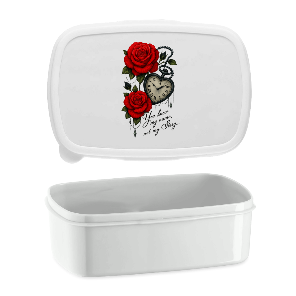 Lunchbox Herzuhr mit Spruch und roten Rosen