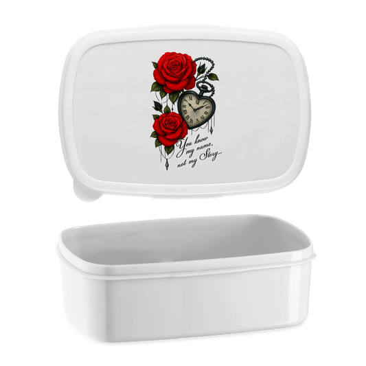 Lunchbox Herzuhr mit Spruch und roten Rosen