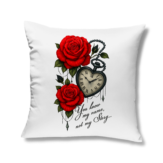 Kopfkissen Herzuhr mit Spruch und roten Rosen