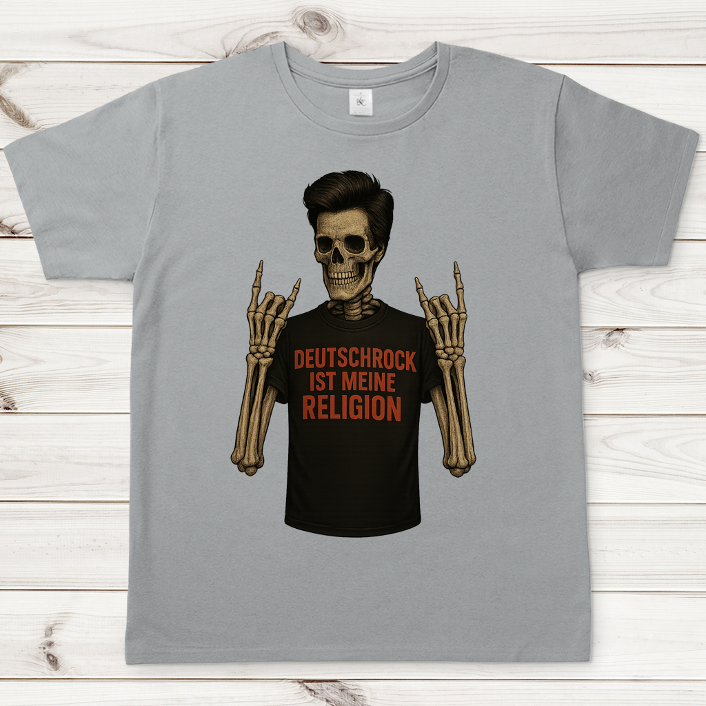 Herren T-Shirt Skelett Mann Deutschrock ist meine Religion