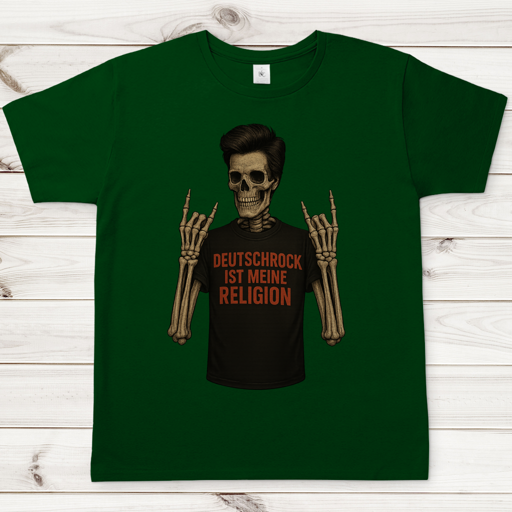 Herren T-Shirt Skelett Mann Deutschrock ist meine Religion