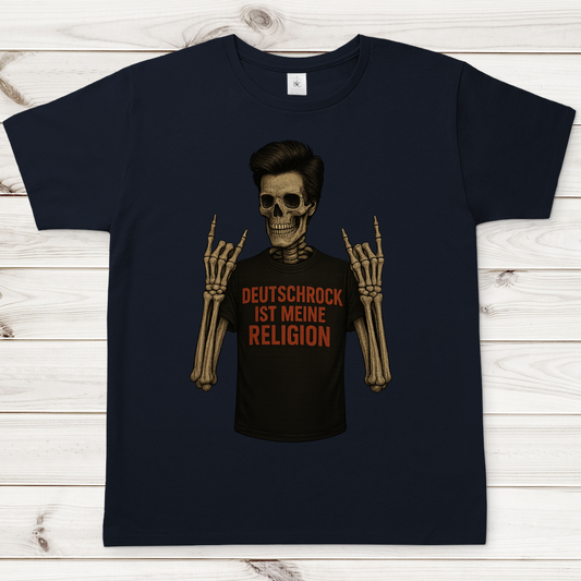 Herren T-Shirt Skelett Mann Deutschrock ist meine Religion