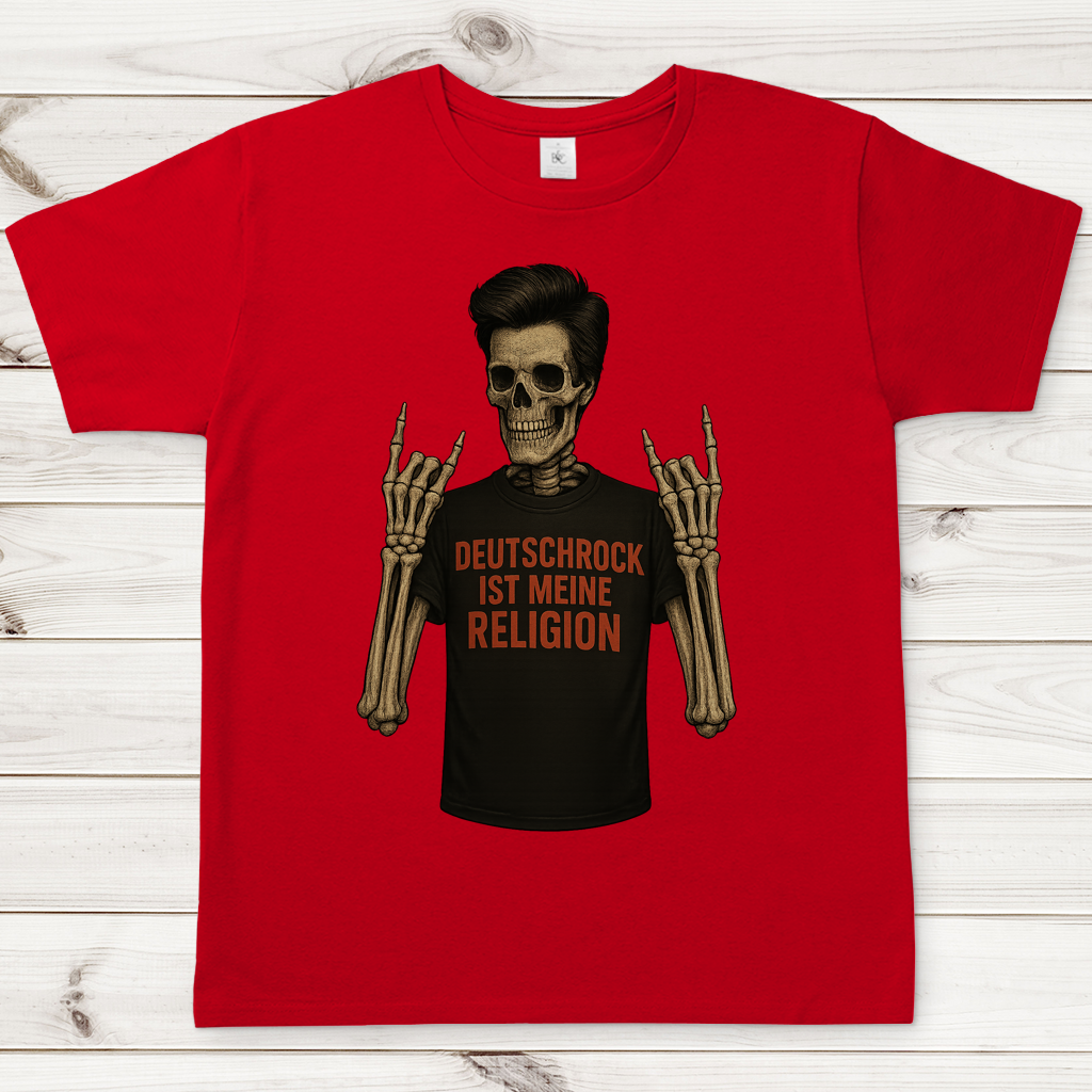 Herren T-Shirt Skelett Mann Deutschrock ist meine Religion