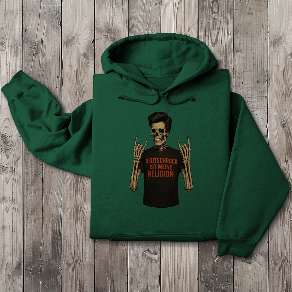 Herren Hoodie Skelett Mann Deutschrock ist meine Religion