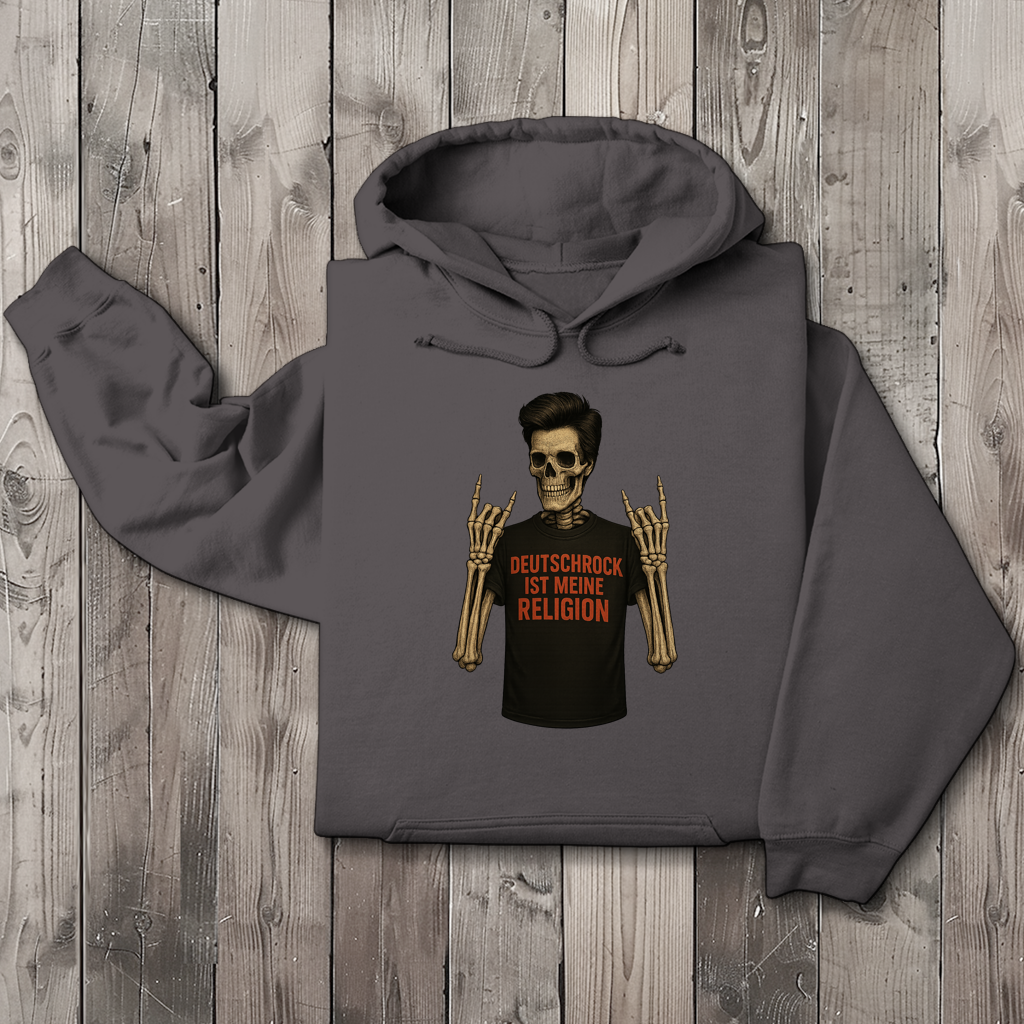 Herren Hoodie Skelett Mann Deutschrock ist meine Religion
