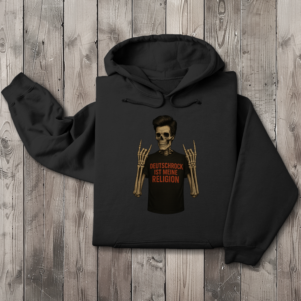 Herren Hoodie Skelett Mann Deutschrock ist meine Religion