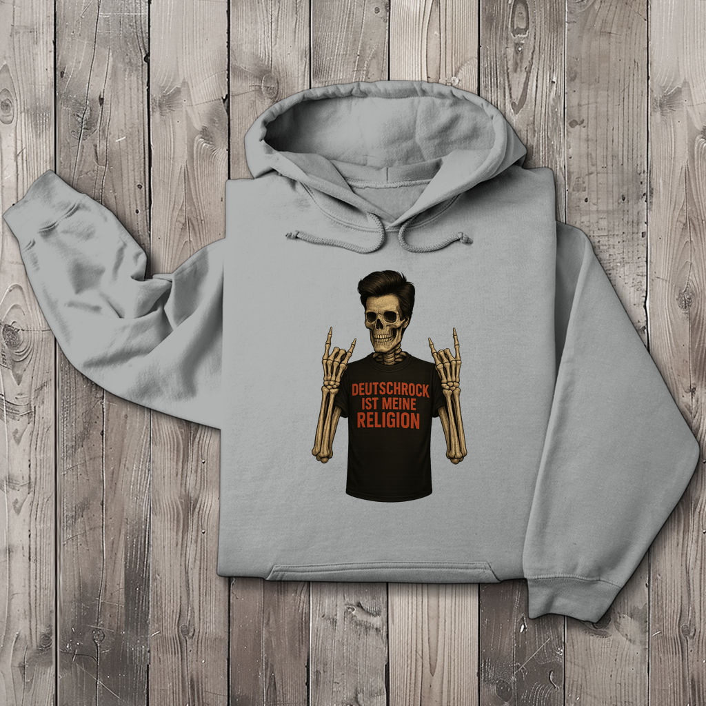 Herren Hoodie Skelett Mann Deutschrock ist meine Religion