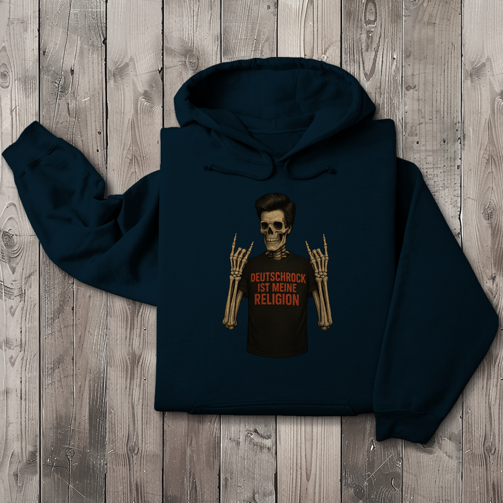 Herren Hoodie Skelett Mann Deutschrock ist meine Religion